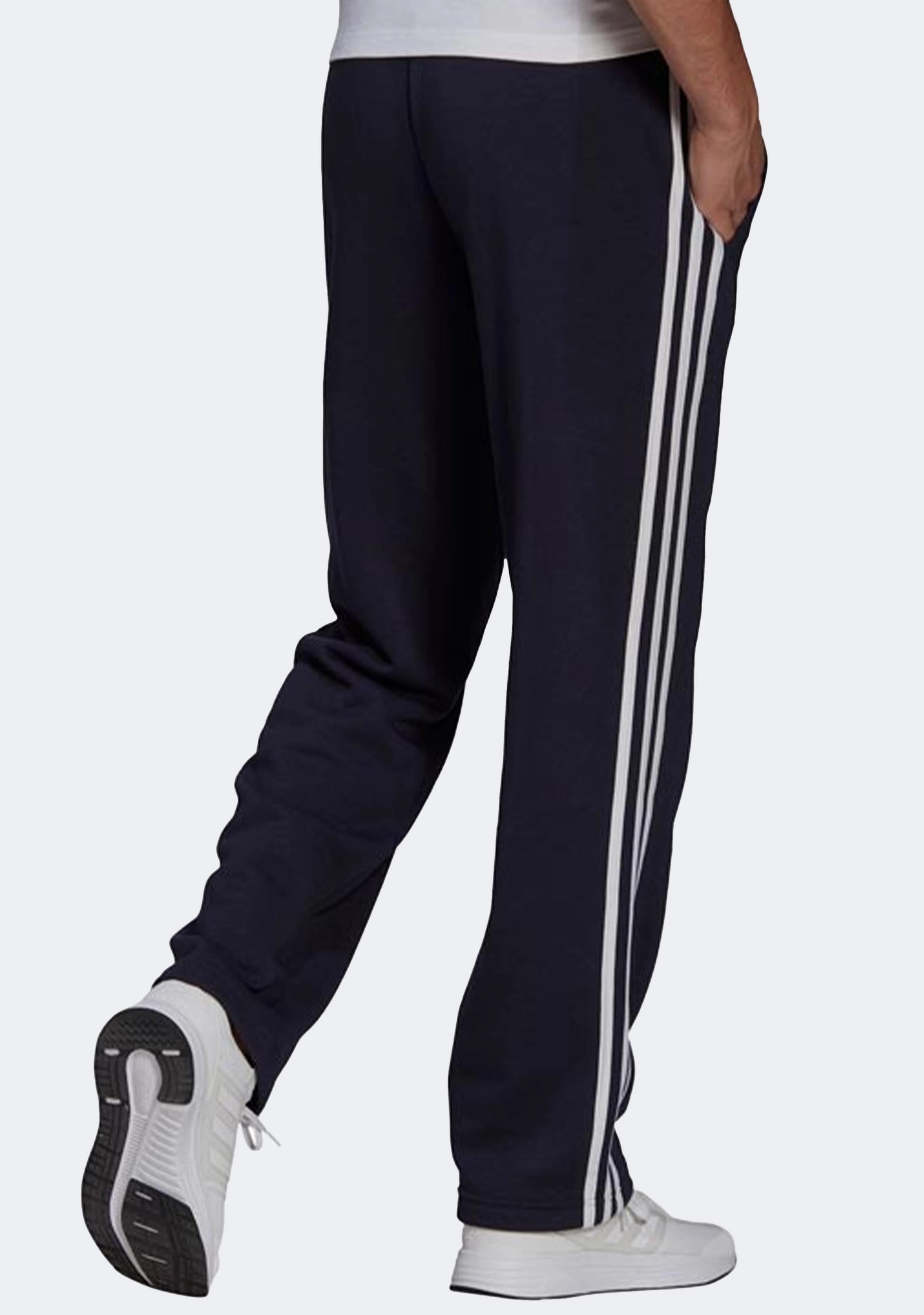 Adidas Men's 3 Stripes Essentials Fleece Open Hem Track Pants