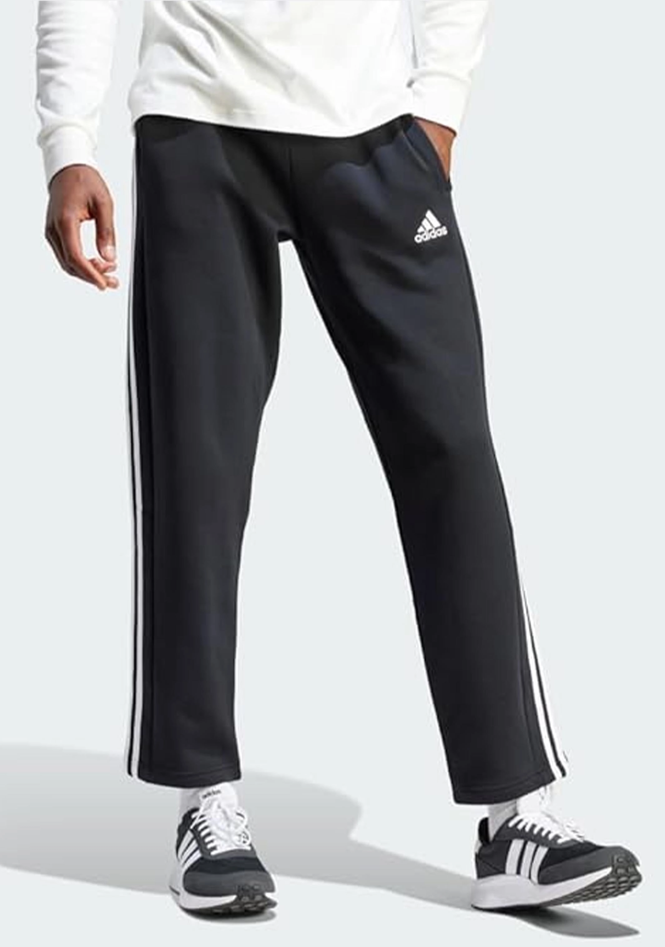 Adidas Men's 3 Stripes Essentials Fleece Open Hem Track Pants