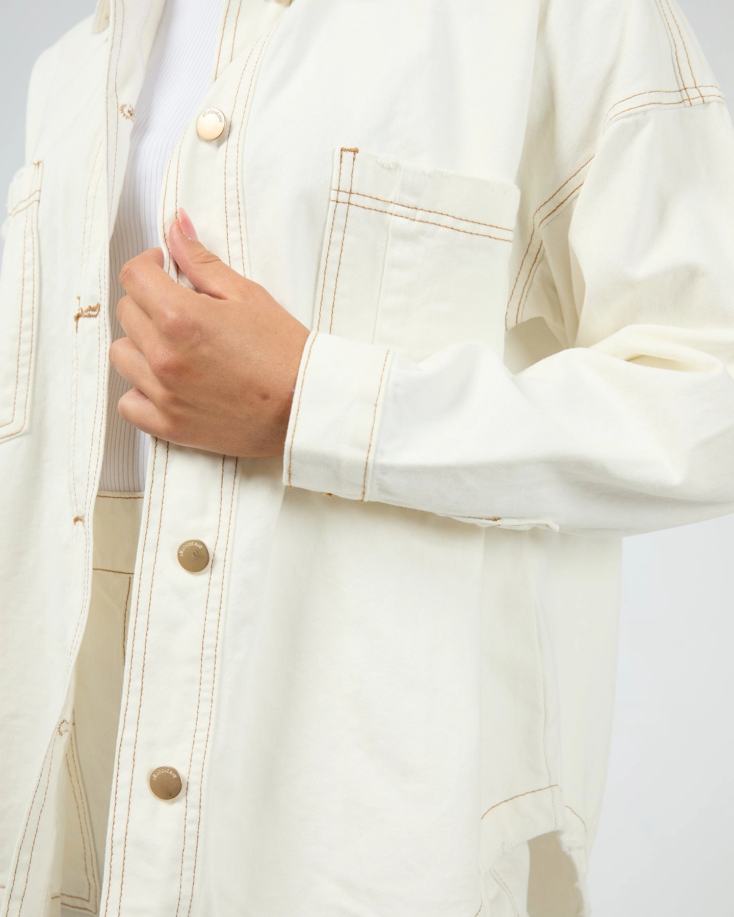 All About Eve Coco Denim Shacket Vintage White