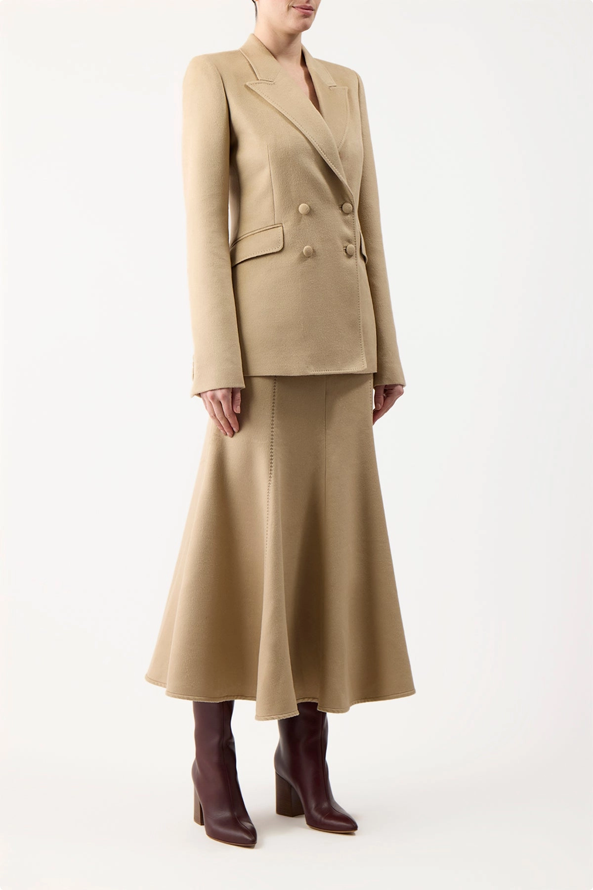 Amy Midi Skirt in Camel Winter Silk