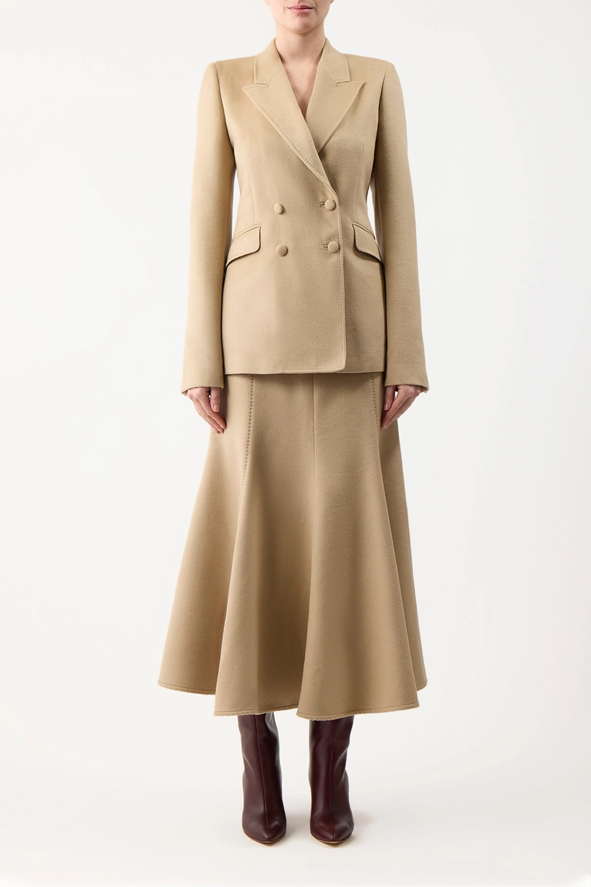 Amy Midi Skirt in Camel Winter Silk
