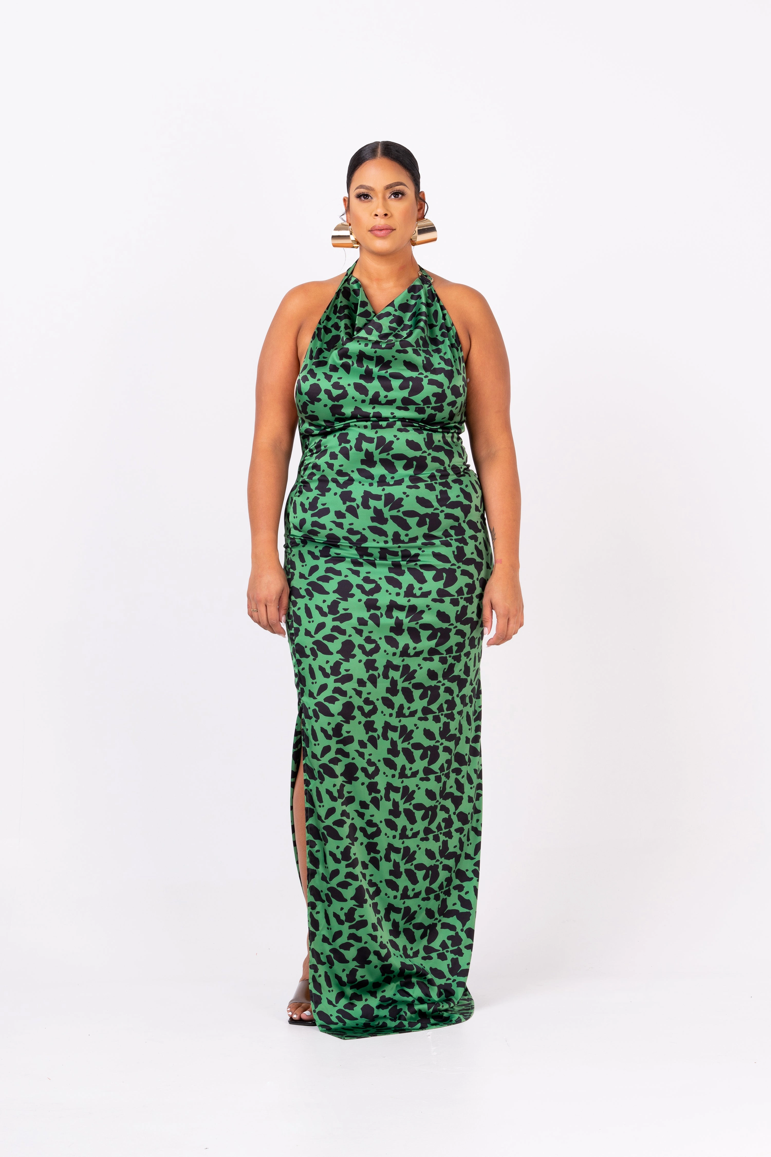 AZI SILK HALTER MAXI DRESS