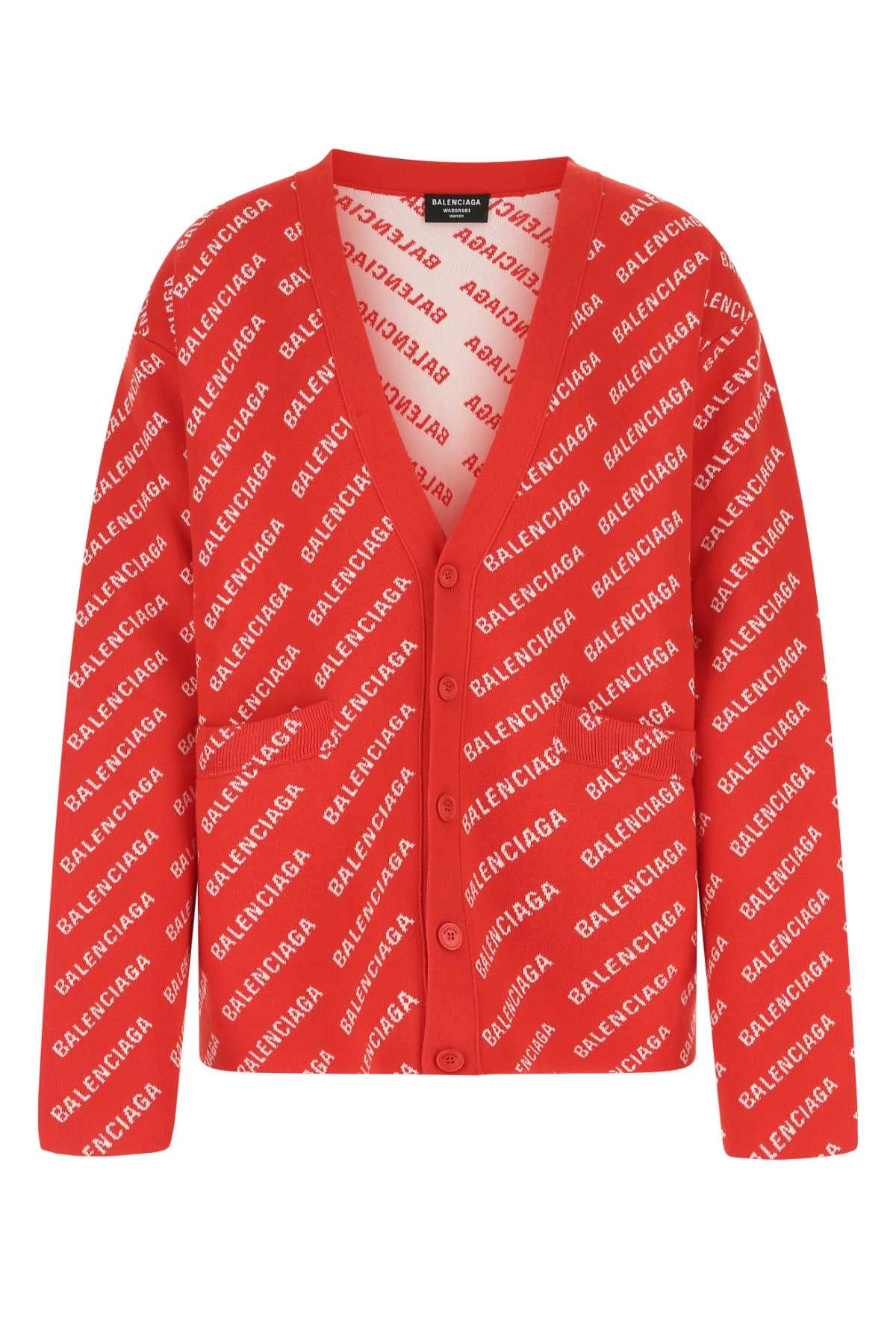 Balenciaga Allover Logo Printed Knit Cardigan