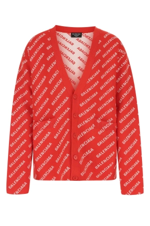 Balenciaga Allover Logo Printed Knit Cardigan