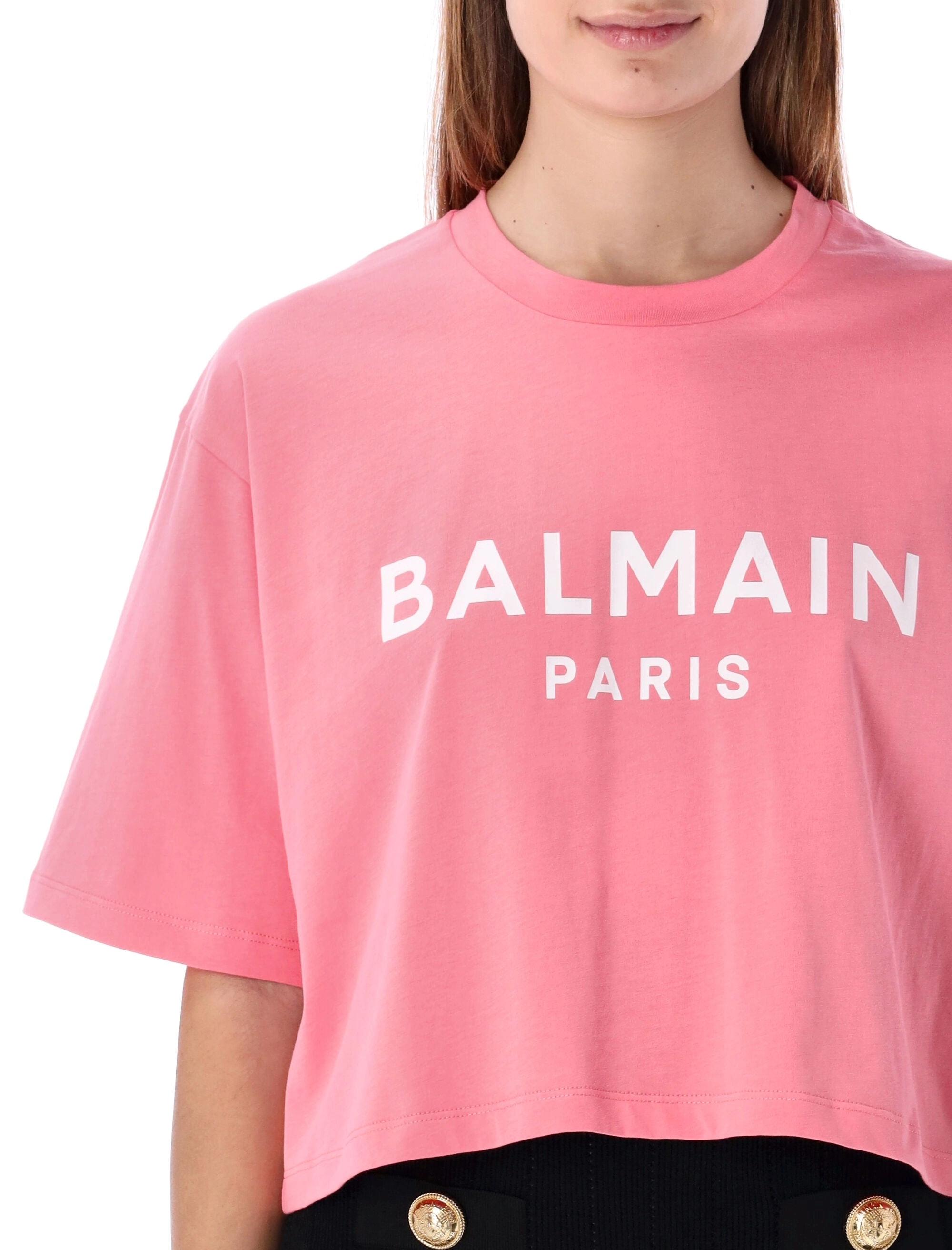 Balmain Logo Printed Cropped T-Shirt