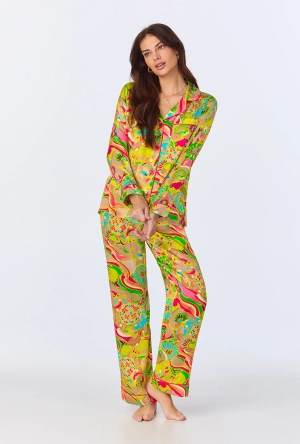 BedHead x Trina Turk Heritage Long Sleeve Classic Woven Washable Silk Satin PJ Set