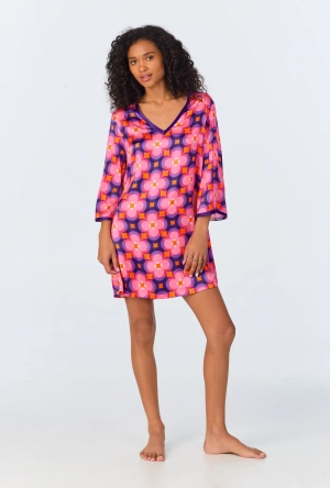 BedHead x Trina Turk  Space Cat Short Sleeve Classic Woven Washable Silk Caftan