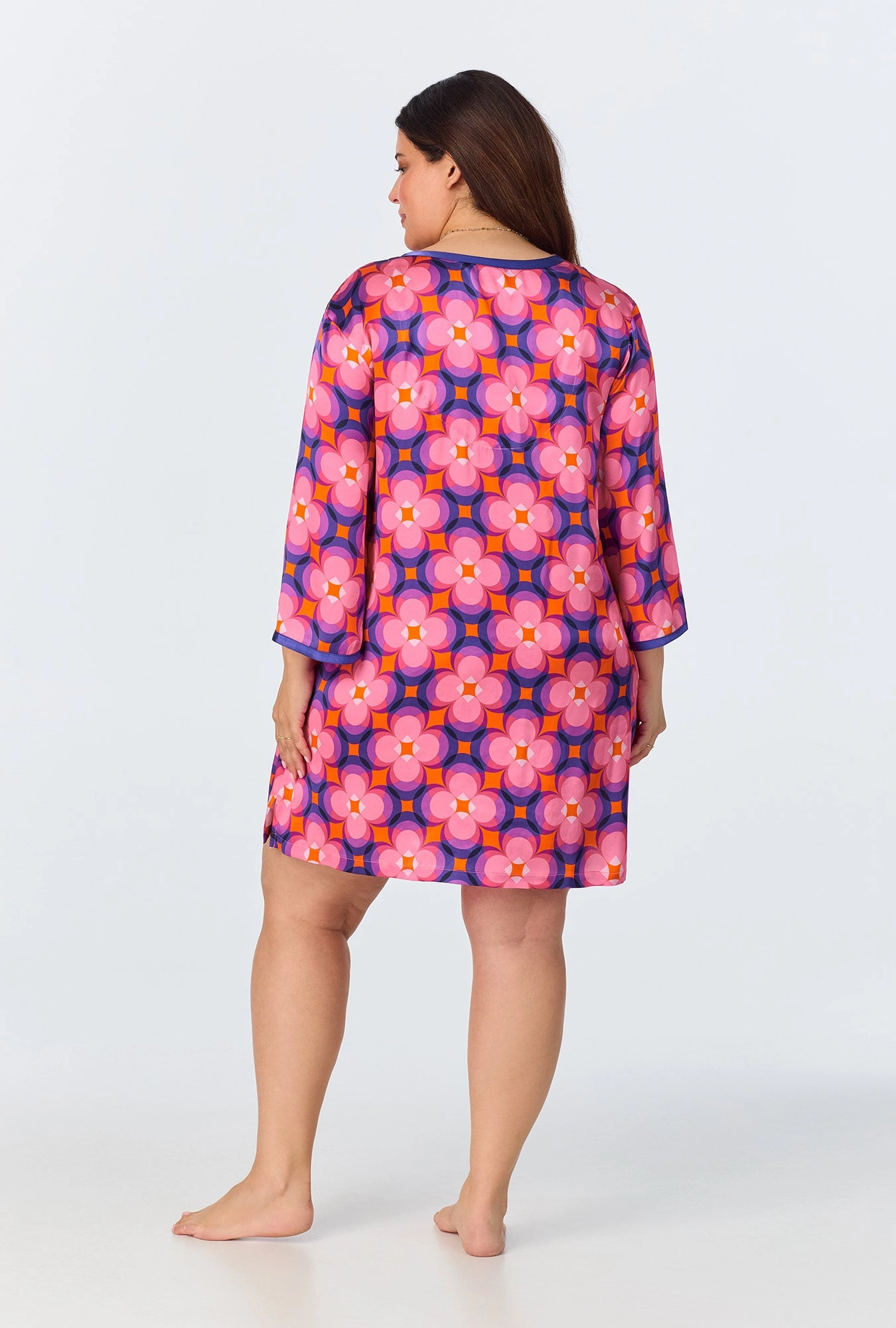 BedHead x Trina Turk  Space Cat Short Sleeve Classic Woven Washable Silk Caftan