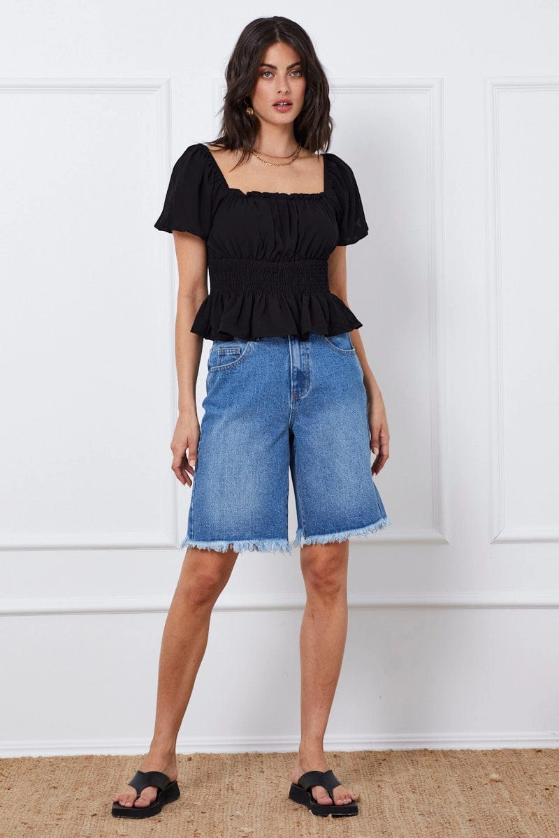Black Top Short Sleeve Square Neck