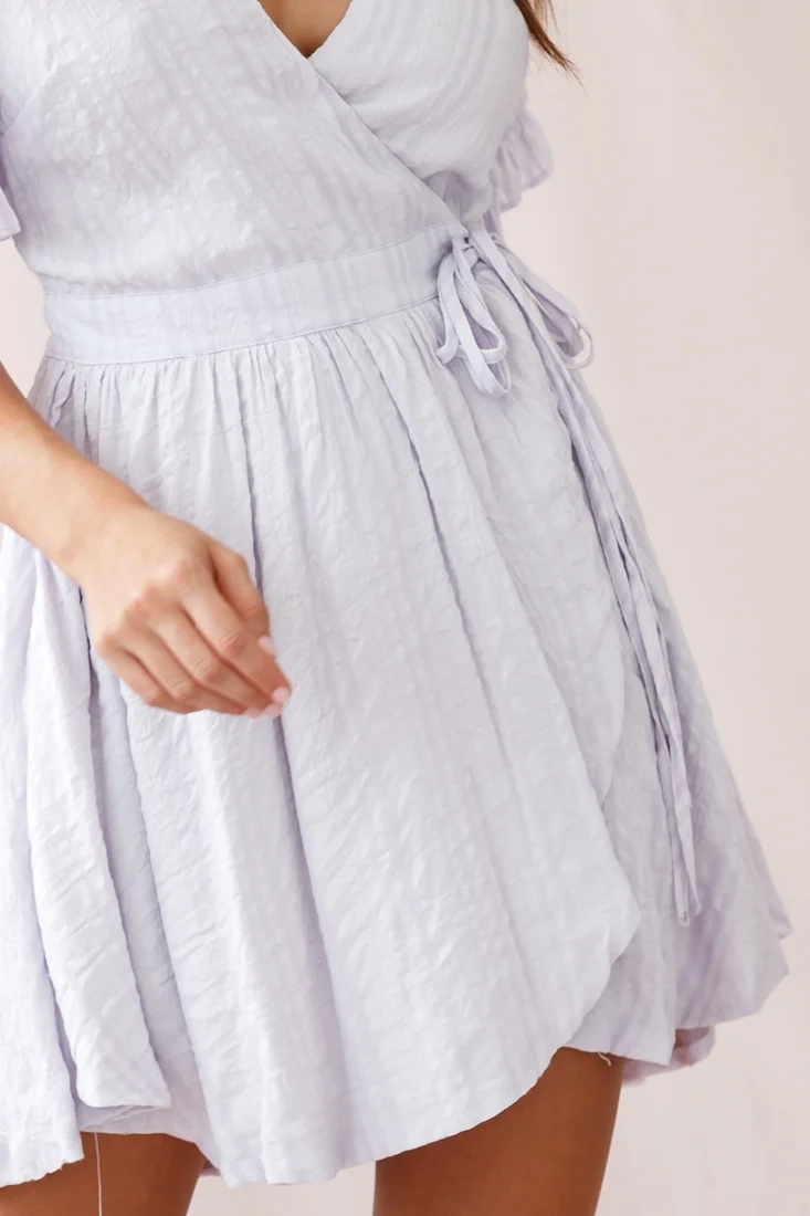 Cara Frill Trim Wrap Dress Stripe Print Lavender