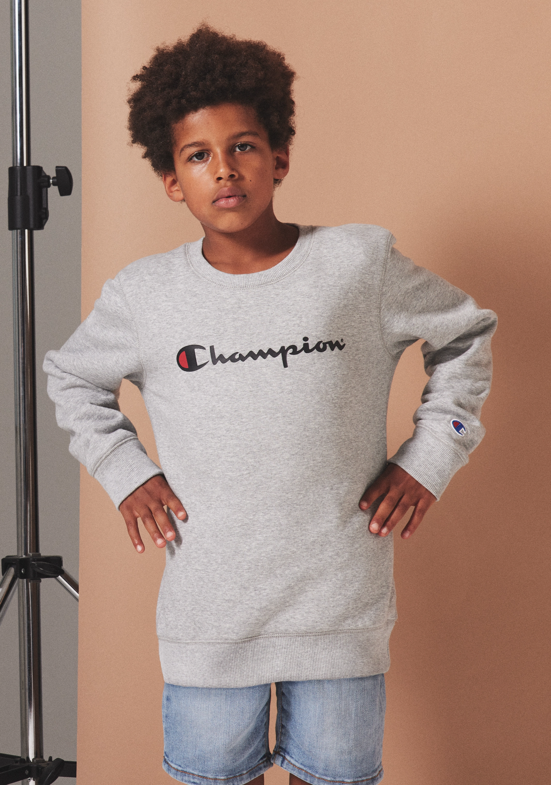 Champion Junior Script Logo Crew Oxford Heather