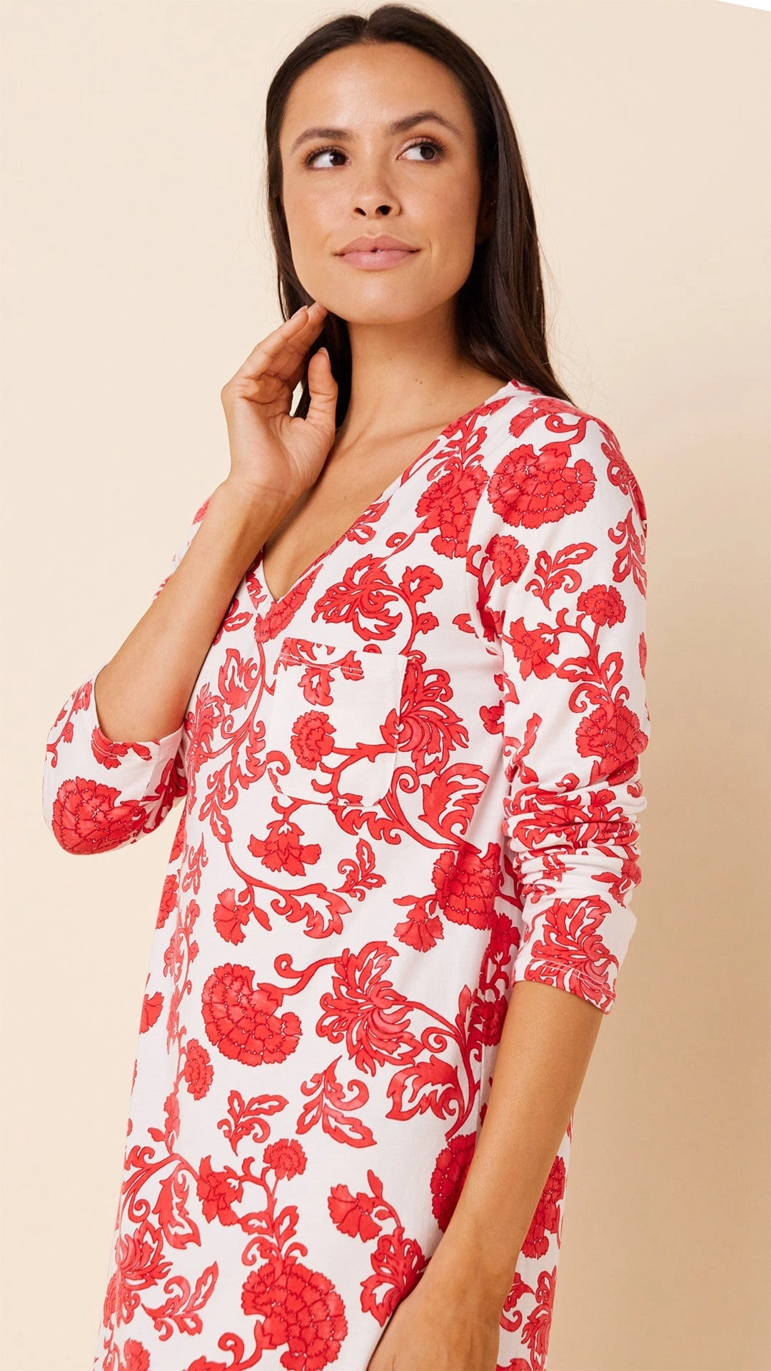 Chrysantheme Pima Knit Long-Sleeved Sleep Shirt