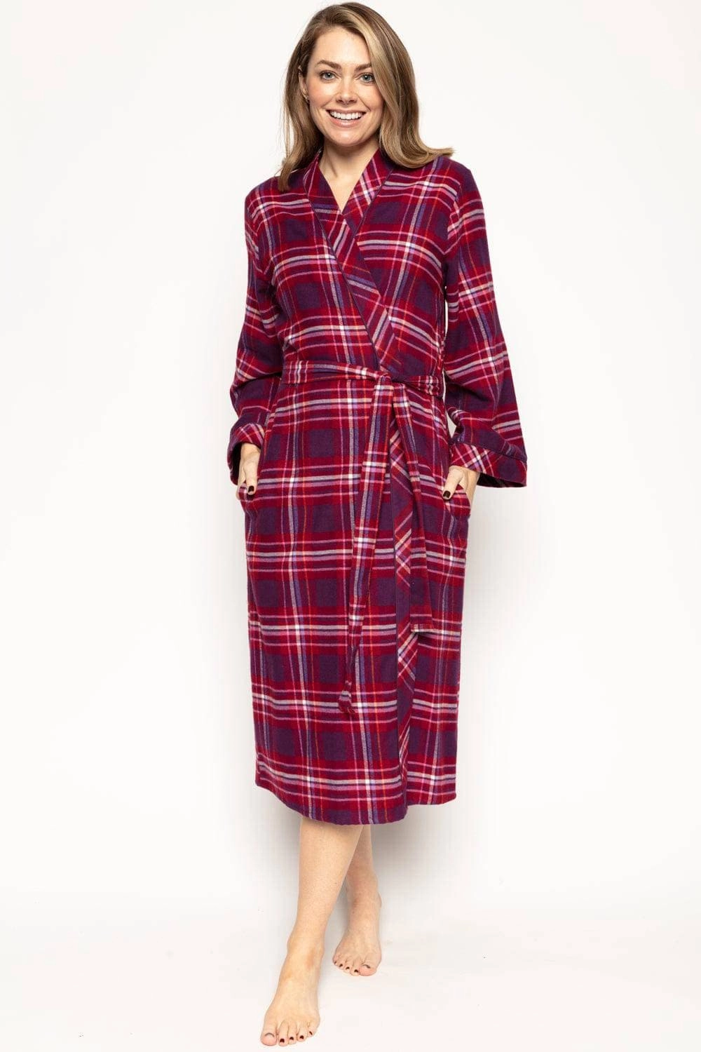 Clarissa Check Long Dressing Gown, Size UK 8