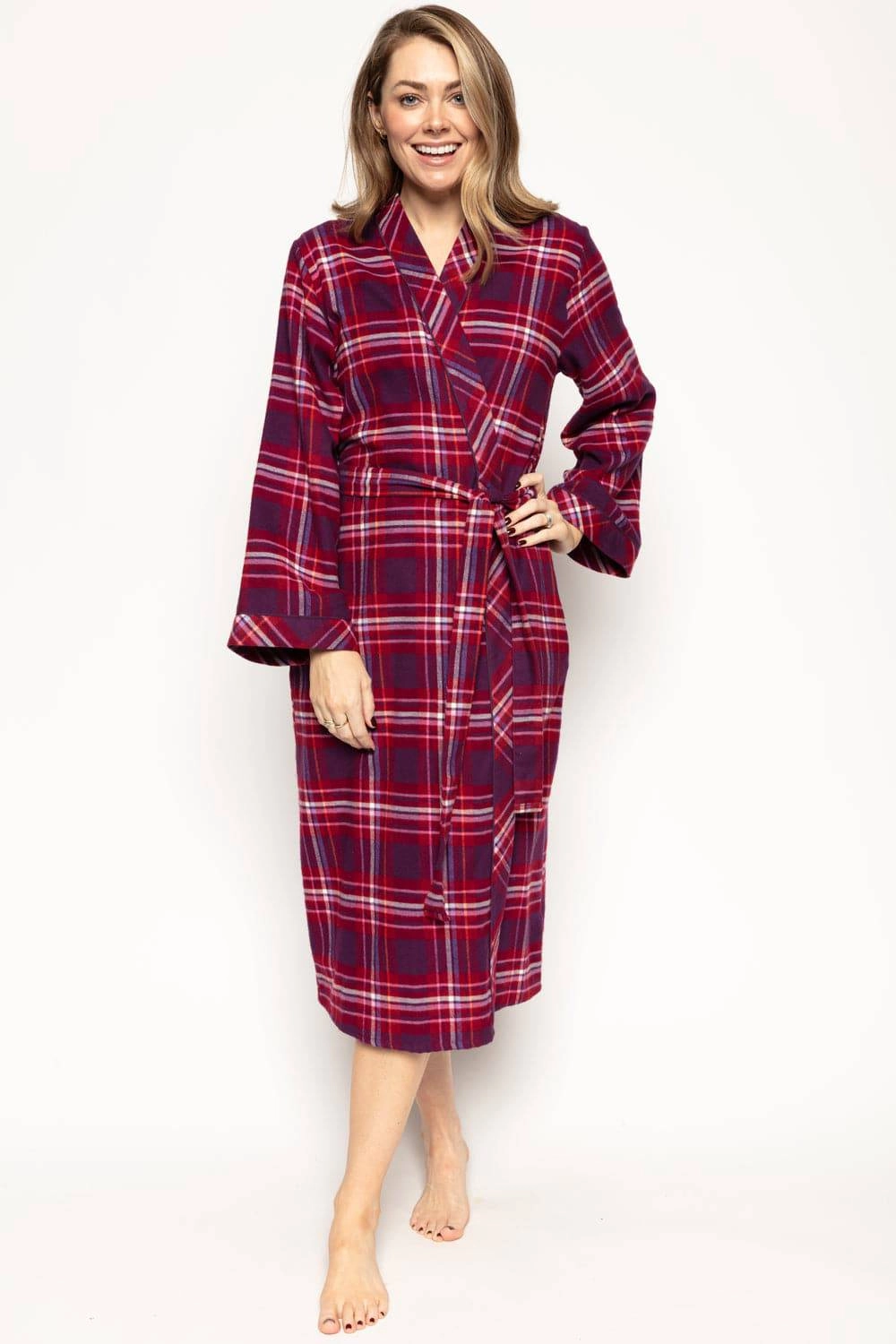 Clarissa Check Long Dressing Gown, Size UK 8
