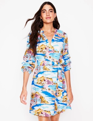 Cleo Linen Tie Waist Dress-Multi. Paradise Bay