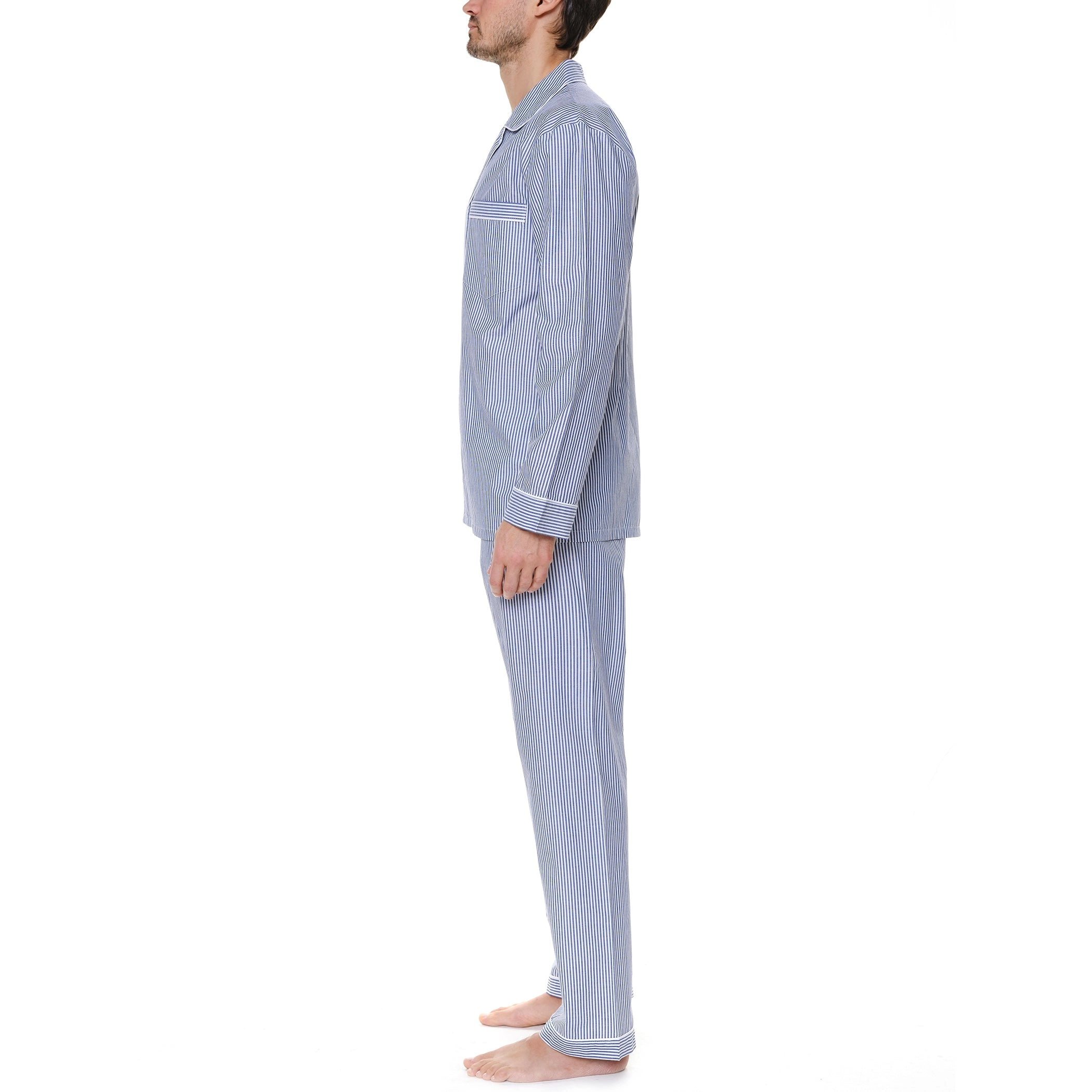 Cotton Long Sleeve Pajama In Navy Stripe