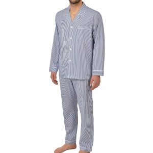Cotton Long Sleeve Pajama In Navy Stripe