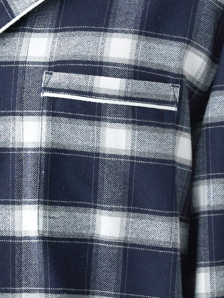 Cotton Plaid Pajamas Set Long Sleeve Sleepwear for Men&Women