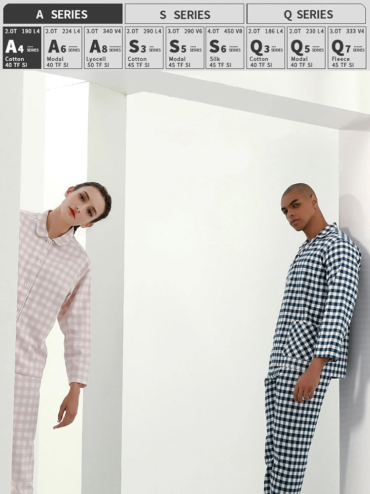 Cotton Plaid Pajamas Set Long Sleeve Sleepwear for Men&Women