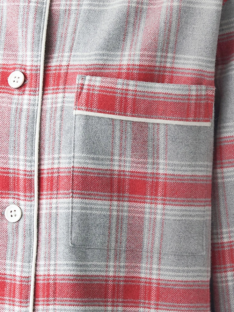 Cotton Plaid Pajamas Set Long Sleeve Sleepwear for Men&Women