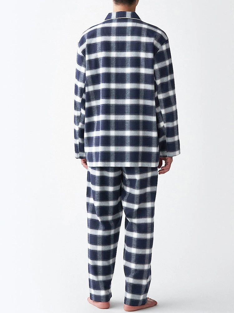 Cotton Plaid Pajamas Set Long Sleeve Sleepwear for Men&Women