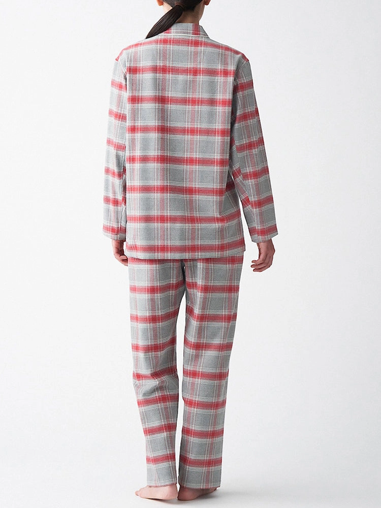Cotton Plaid Pajamas Set Long Sleeve Sleepwear for Men&Women