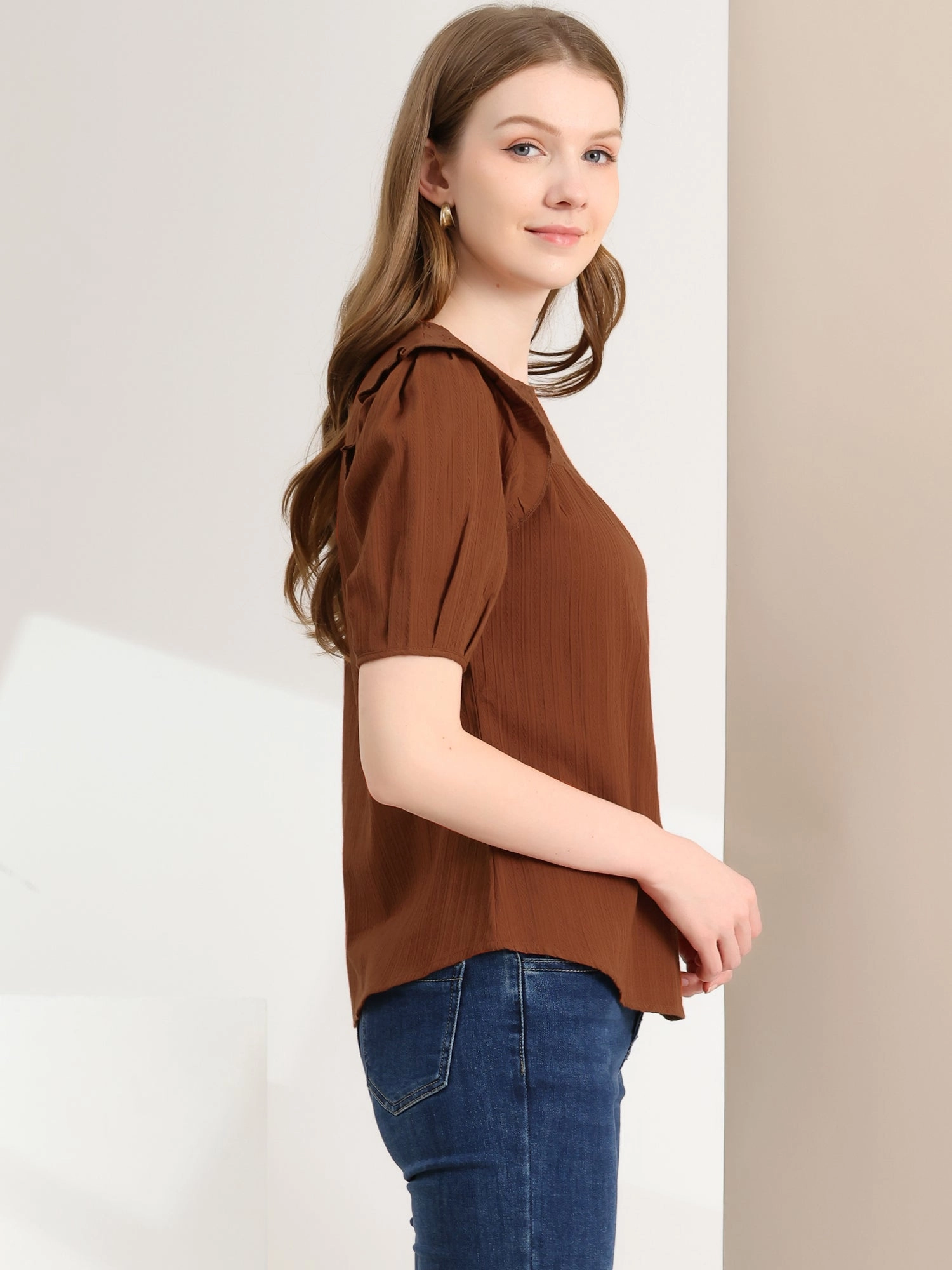 Cotton Summer Ruffle Frilled Round Neck Short Sleeve Blouse