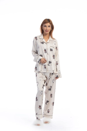 Cute Animal Print White Silky Satin Pajamas Set