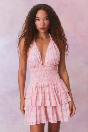 Deanna Fragrance Print Halter Mini Dress