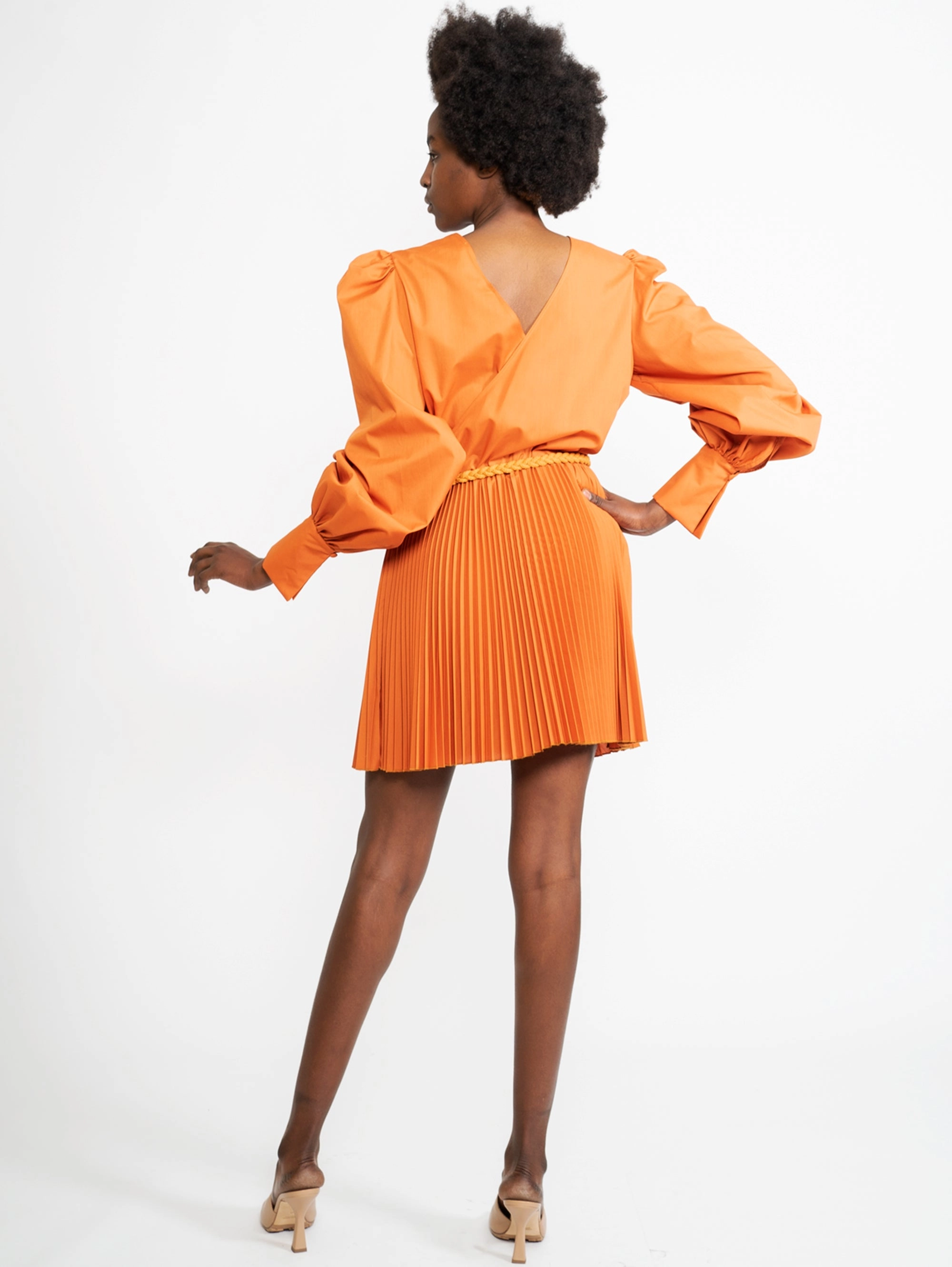 Dress with Orange Pleated Skirt