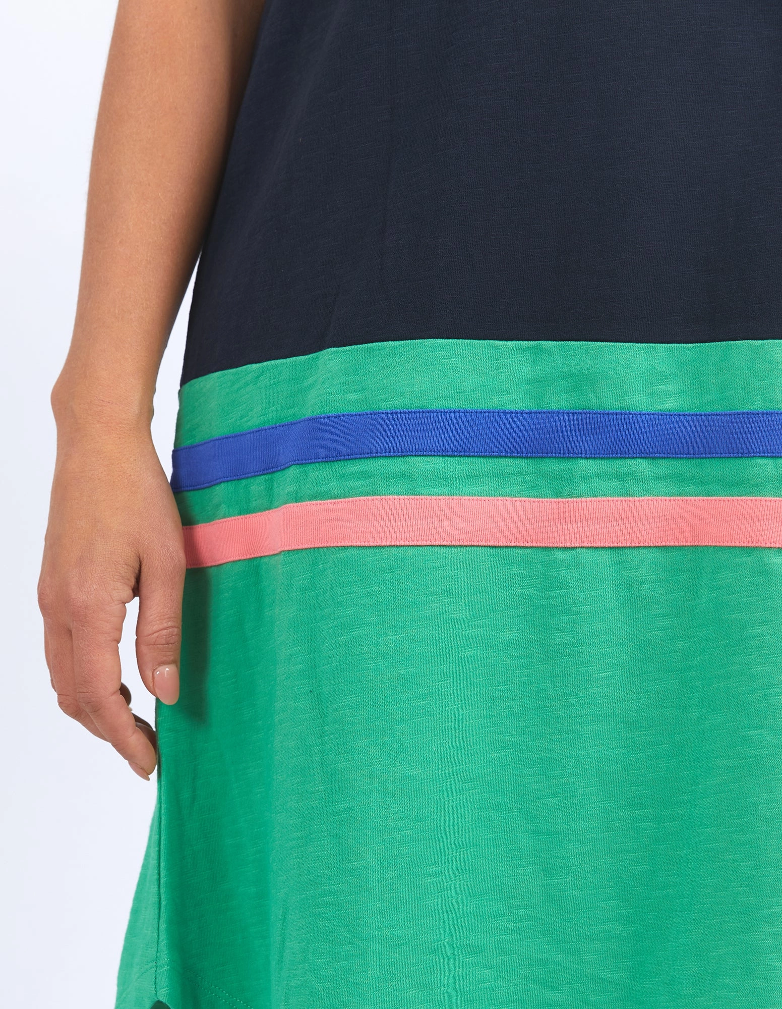Elm Rhea Tee Dress Navy & Green Colour Block