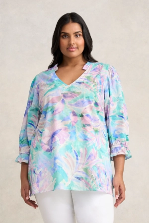 Embellished Cotton Kaftan - Watercolour Palm