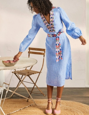 Embroidered Midi Kaftan-Chambray