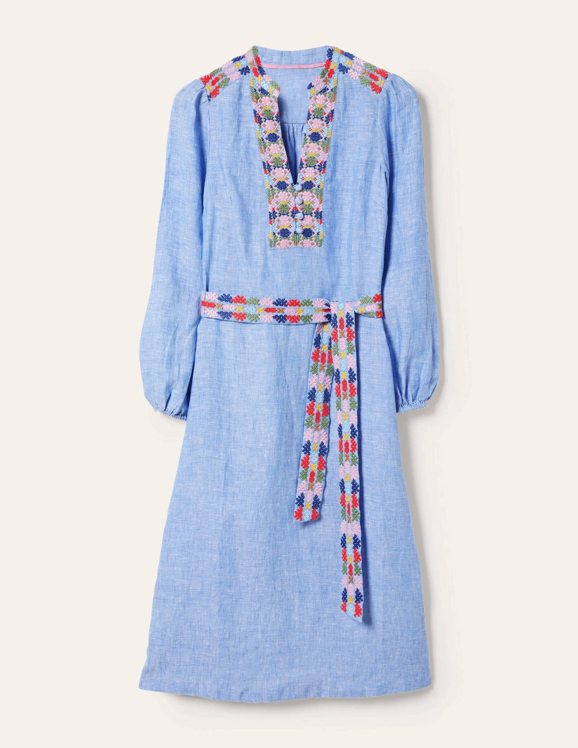 Embroidered Midi Kaftan-Chambray