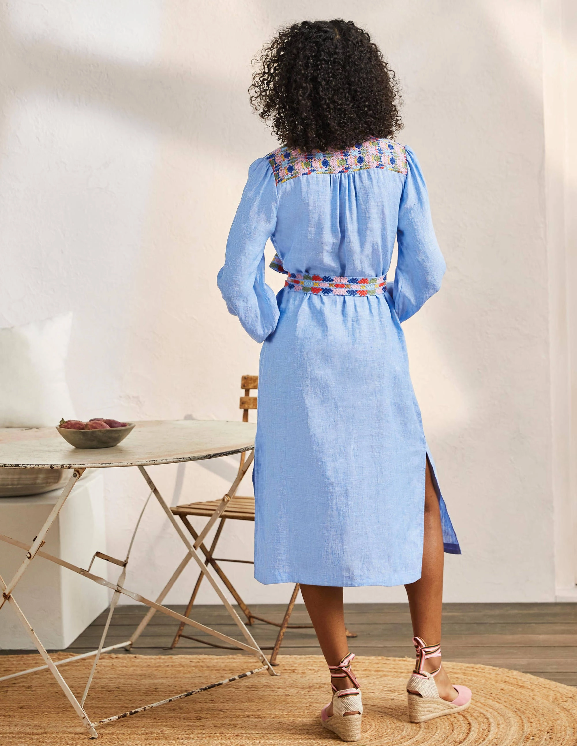 Embroidered Midi Kaftan-Chambray