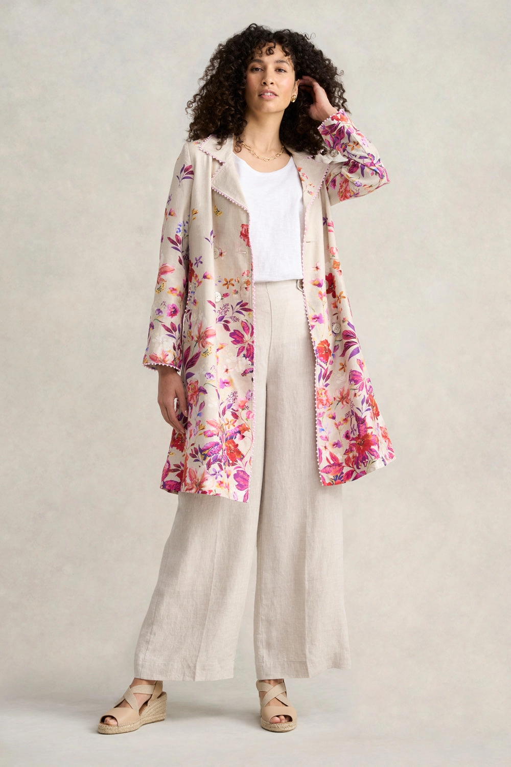Floral Printed Coat - Floral Cross-Dye