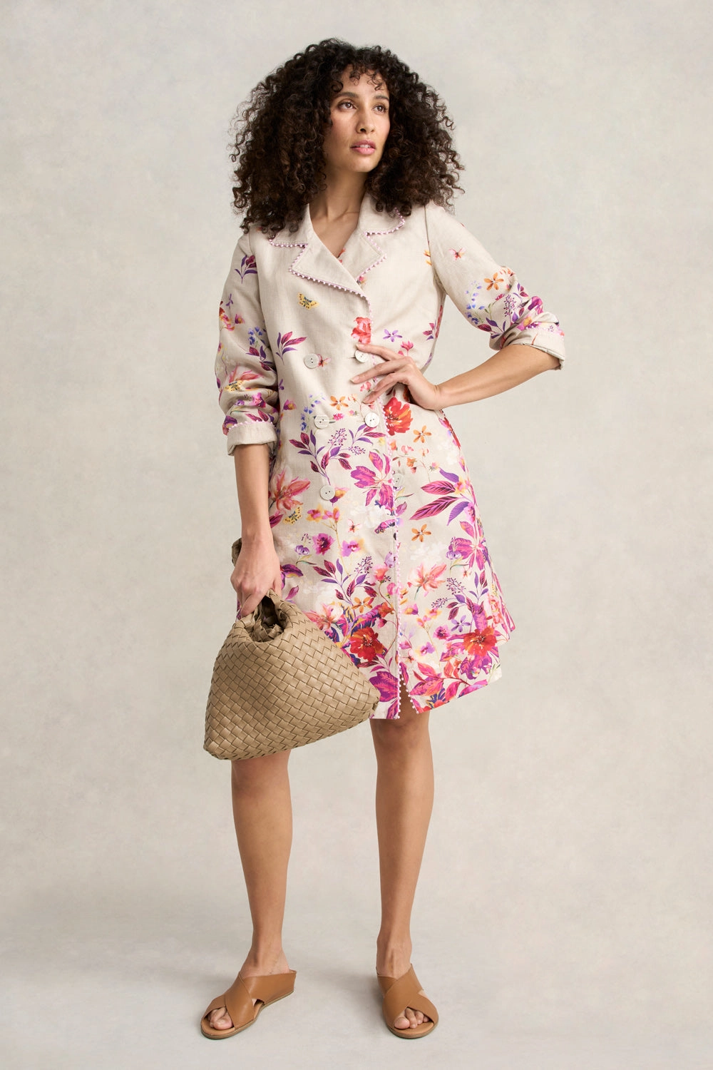 Floral Printed Coat - Floral Cross-Dye