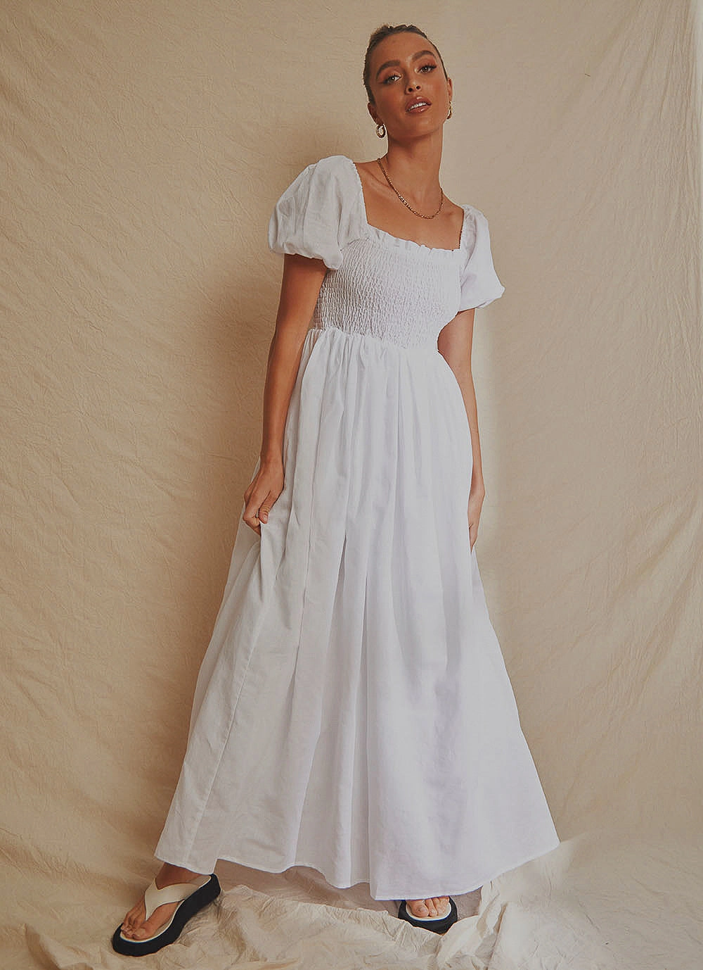 Florence Linen Maxi Dress - White
