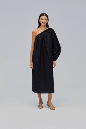 Gaia Cotton Midi Dress in Black