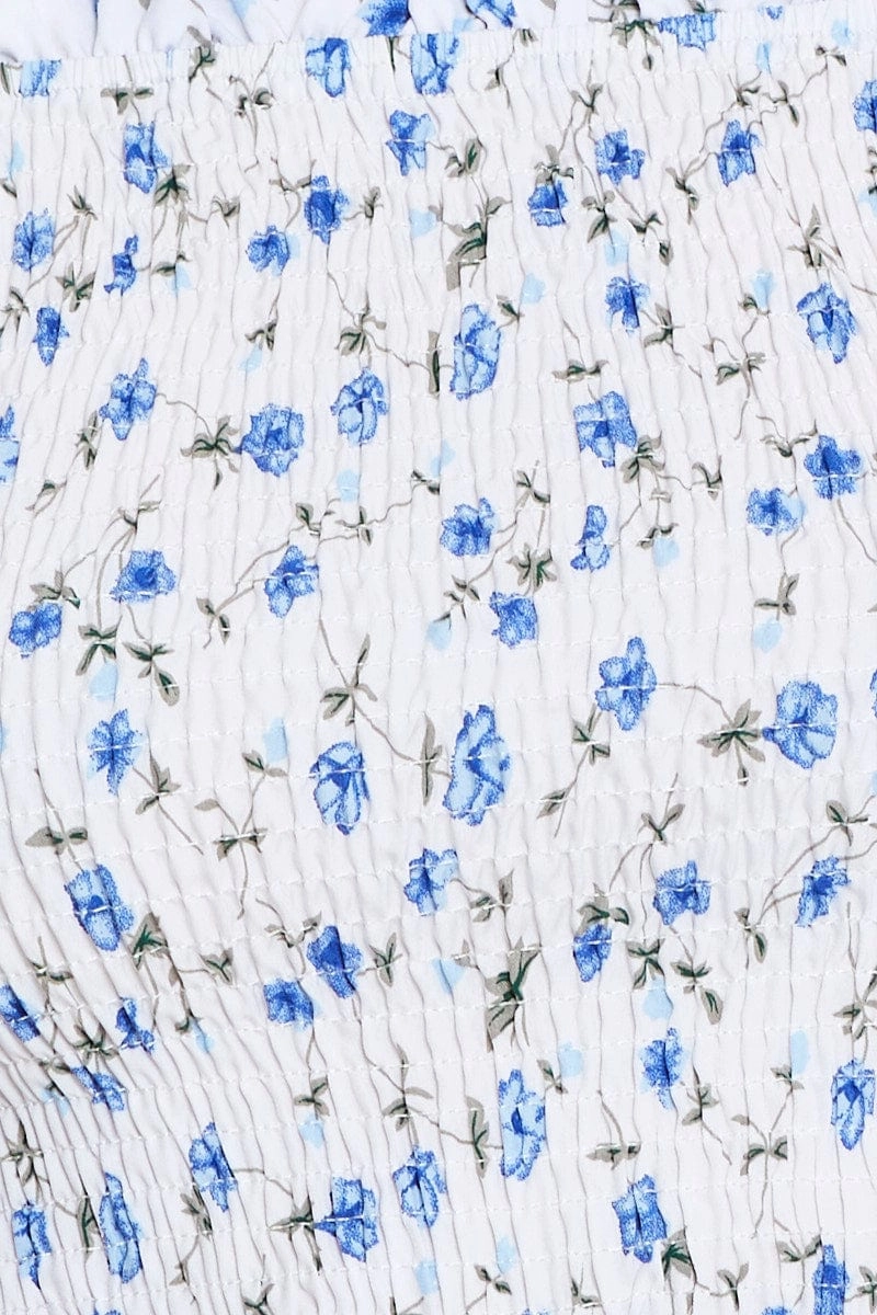 Geo Print Crop Top Short Sleeve Off Shoulder