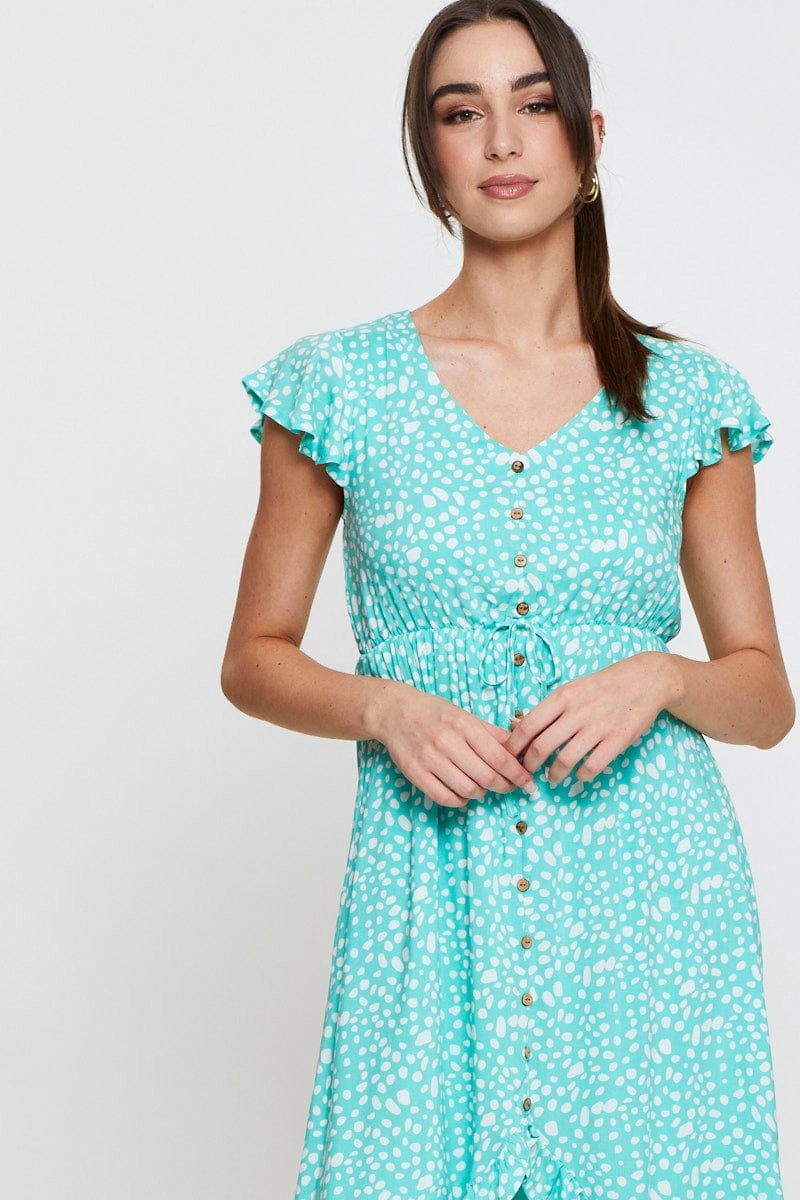 Geo Print Midi Dress Short Sleeve