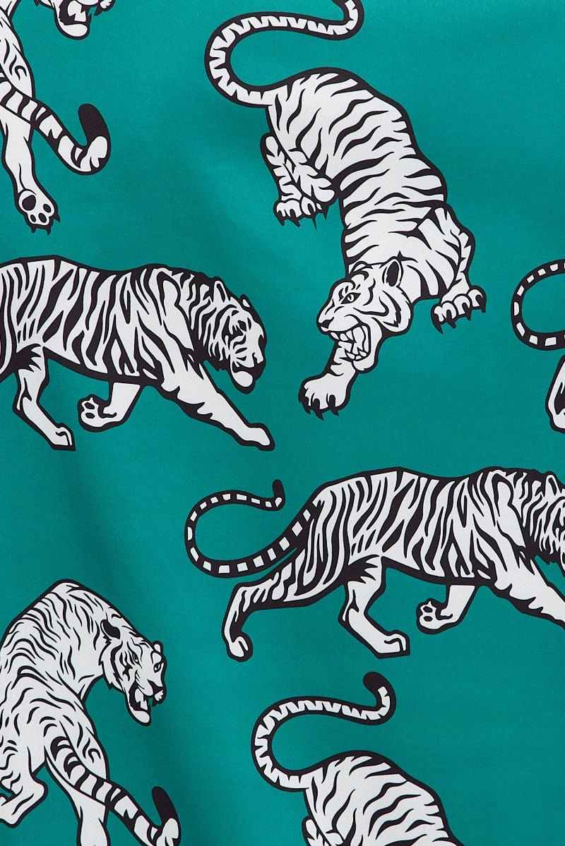 Green Animal Print Satin Pyjama Button Through Tiger Print Pj