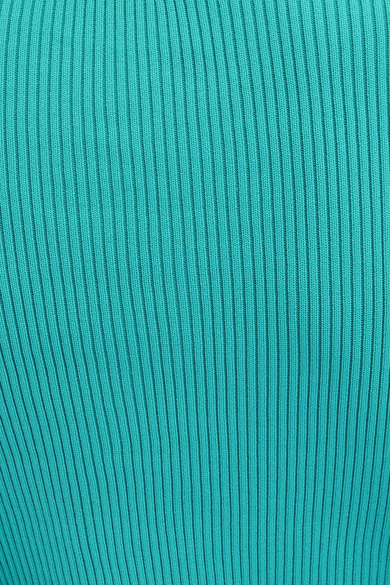 Green Knit Top Long Sleeve Crop Collared
