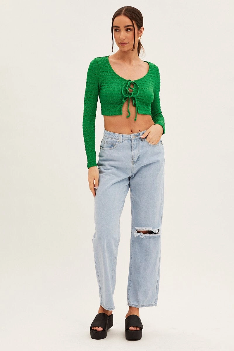 Green Textured Top Front Tie