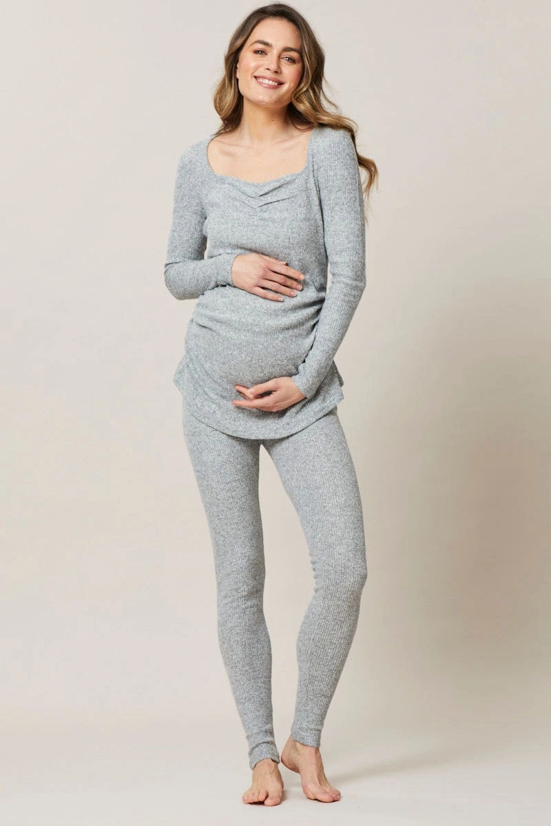 Grey Maternity Long Sleeve Brushed Rib Nightwear Set