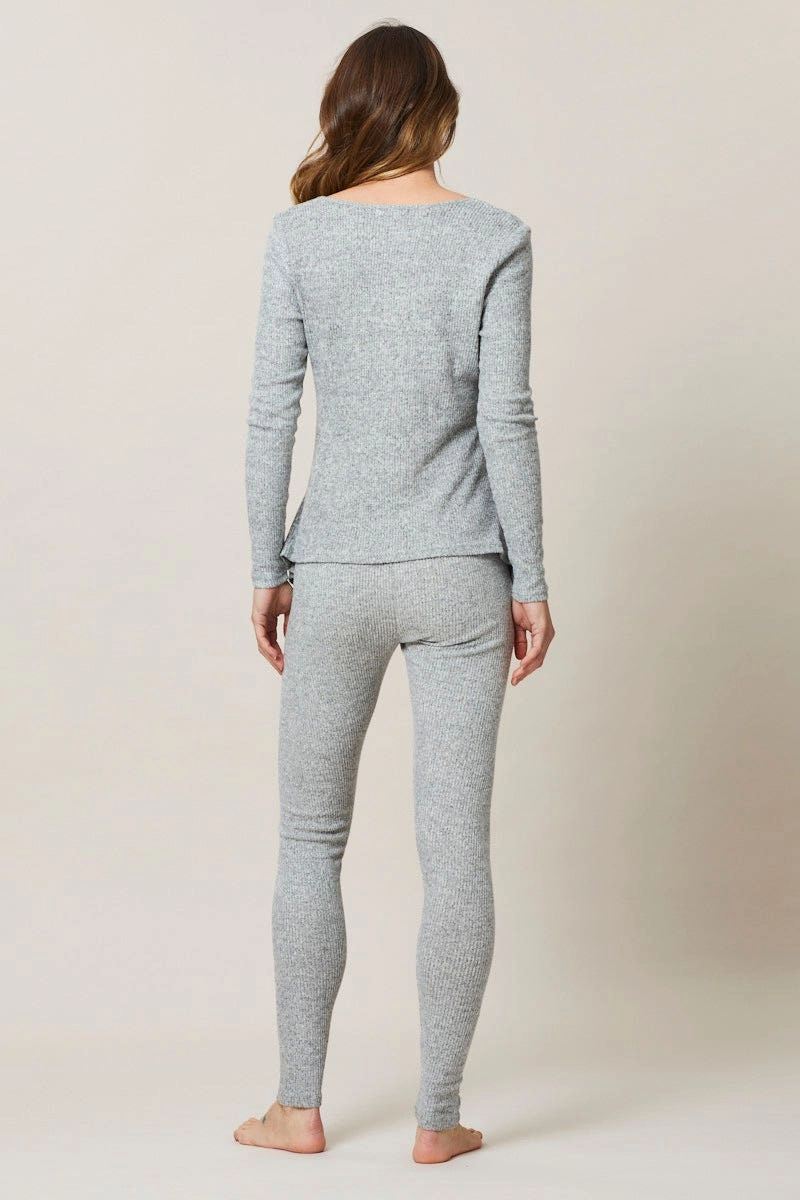 Grey Maternity Long Sleeve Brushed Rib Nightwear Set