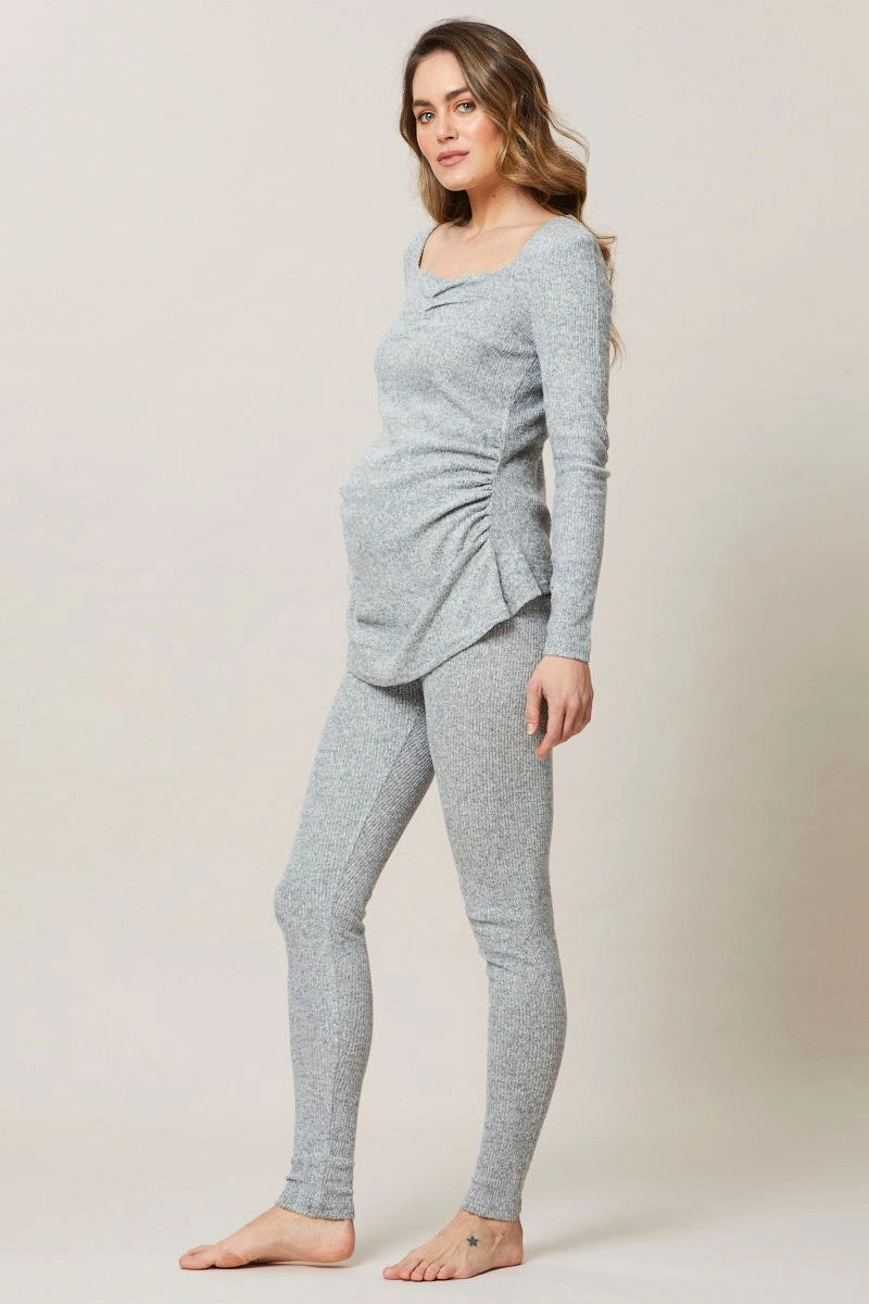 Grey Maternity Long Sleeve Brushed Rib Nightwear Set