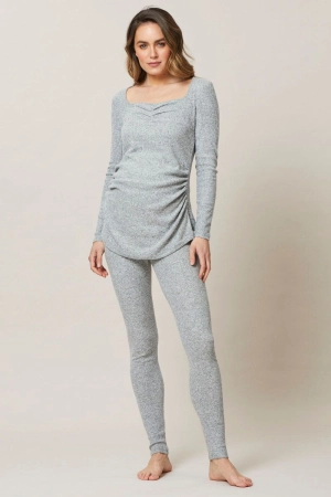 Grey Maternity Long Sleeve Brushed Rib Nightwear Set