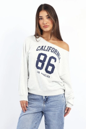 Grey Off Shoulder Sweater Long Sleeve