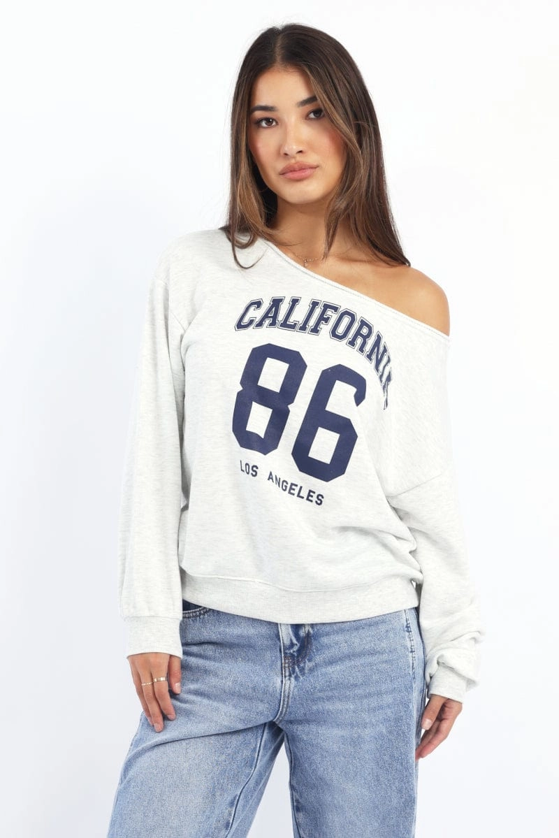 Grey Off Shoulder Sweater Long Sleeve